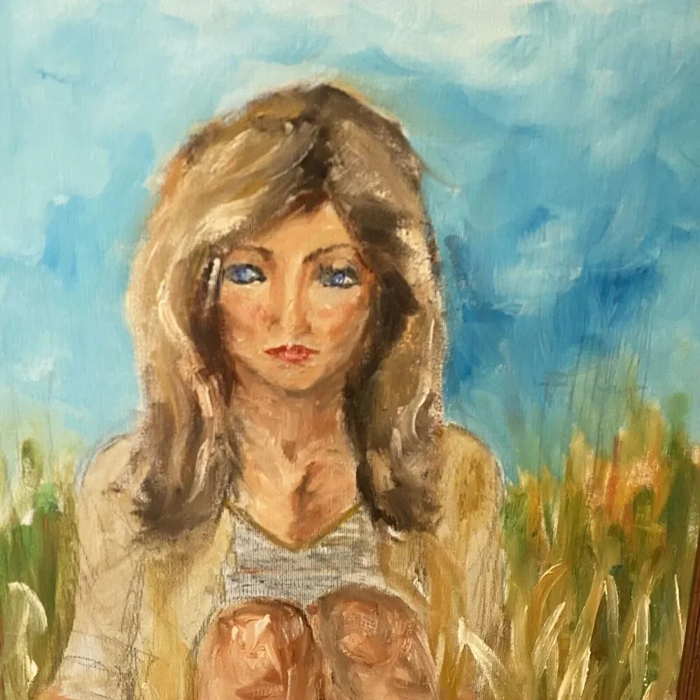 Female Portret Original Oil painting Beauty Girl Expressive Signed Framed VTG - Picture 8 of 11